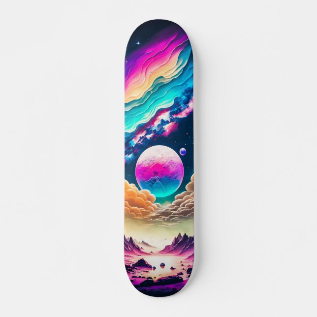 Skateboard Planetas y nubes en el universo (Frente)