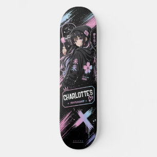 Skateboard Preto e Pastel Personalizado de Anime