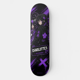 Skateboard Preto e Roxo Personalizado de Anime