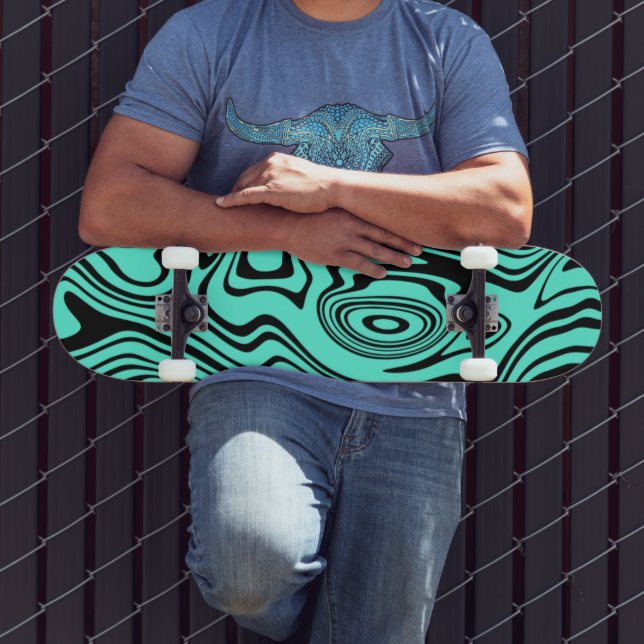 Skateboard Teal com Listras Onduladas (Ao ar livre 3)