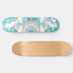 Skateboard Teal Rainbow Unicorn