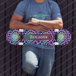 Skateboard Tie-Dye Turquesa Verde Roxo Retro
