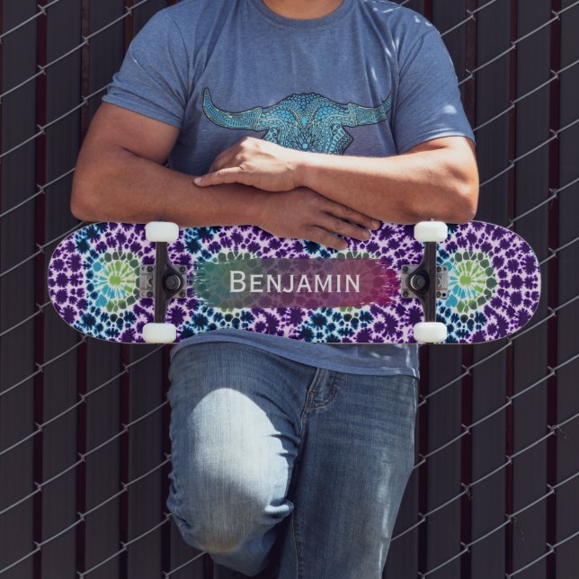 Skateboard Tie-Dye Turquesa Verde Roxo Retro (Ao ar livre 3)
