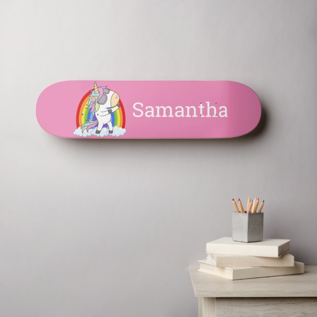 Skateboard Unicorn  Pink  Glitter  Rainbow   (Arte de parede (Horz))
