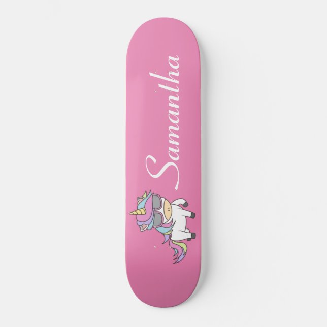 Skateboard Unicorn Rosa Cinza (Frente)