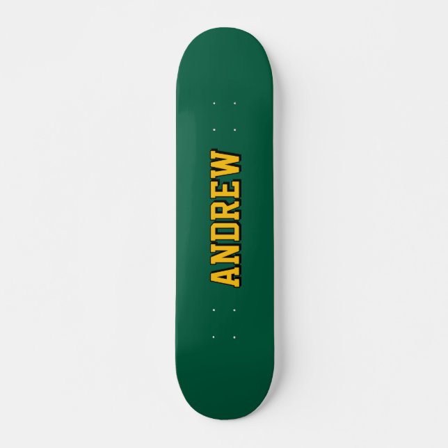 Skateboard Verde Varsity para Meninos com Nome Per (Frente)
