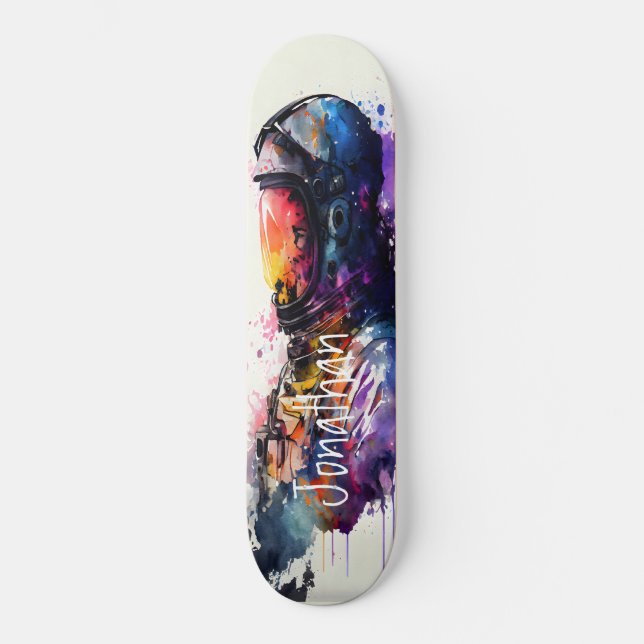 Skateboard Watercolor Spaceman (Frente)