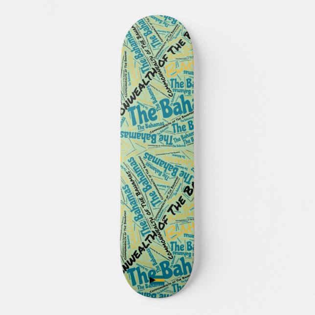 Skateboard Wordcloud Orgulho Nacional das Bahamas (Frente)