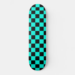 Skateboard Xadrez Azul Céu e Preto Retro
