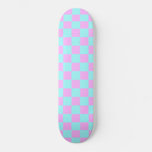 Skateboard Xadrez Rosa Bonito e Azul Céu