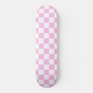 Skateboard Xadrez Rosa e Branco Bonito