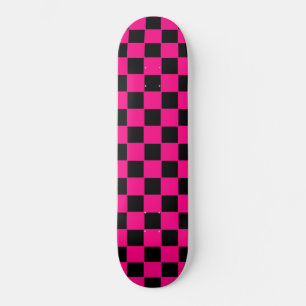 Skateboard Xadrez Rosa e Preto Vintage Retro
