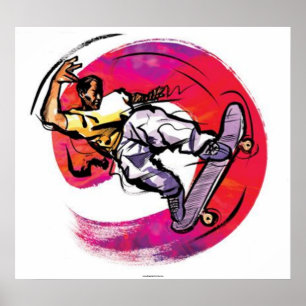 Skateboarder com Poster de fundo colorido