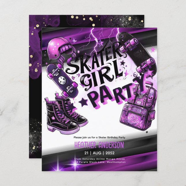 Skater de Festa de aniversário de Menina de Prato  (Frente/Verso)