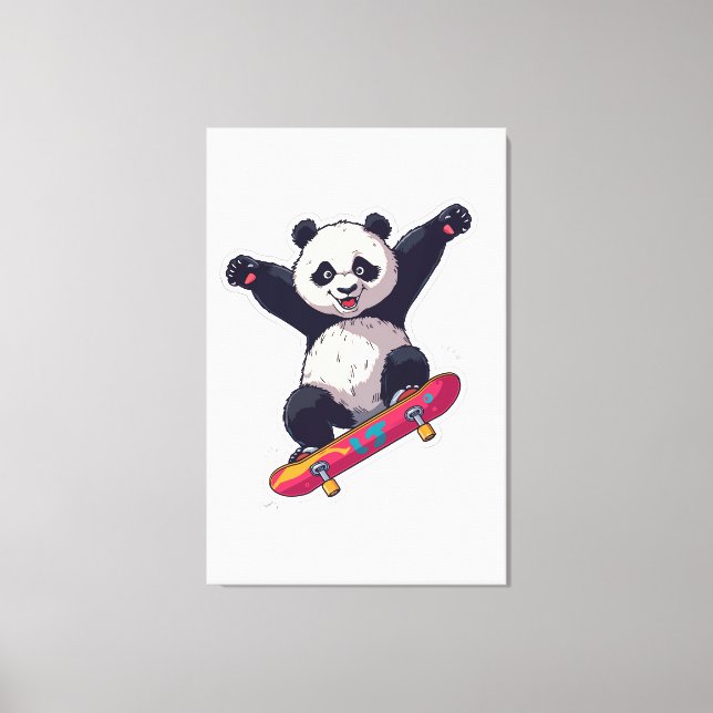 Skater Panda Canvas – Skateboarding Panda Wall Art (Frente)