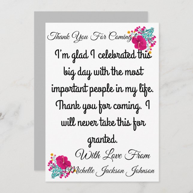 Skaymarts | Cartão Floral de Agradecimento por Com (Frente/Verso)