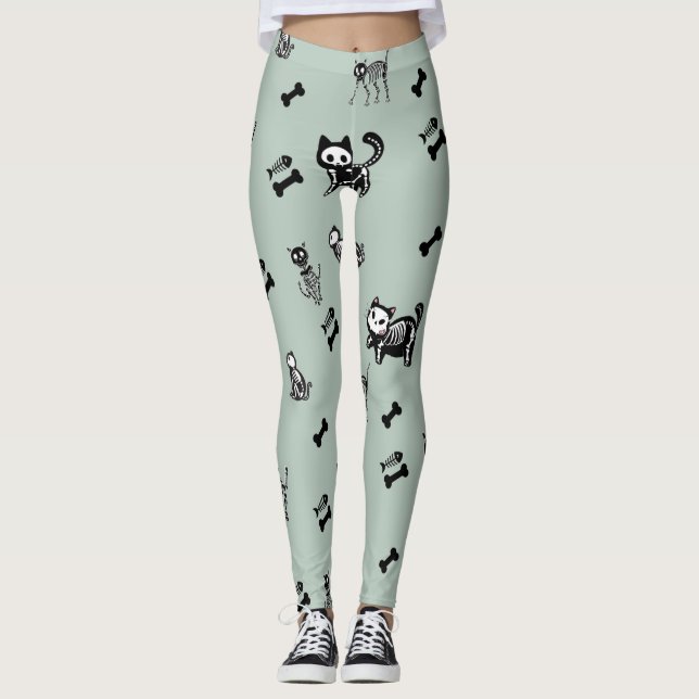 Skeleton Cat Fish Skeleton Leggings Ósseas (Frente)