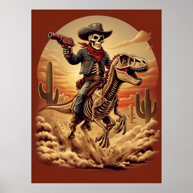Skeleton Cowboy Andando Poster Dinossauro - SciFi  (Frente)