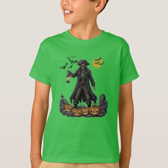 Skeleton Pirate" Maldita Camiseta de Halloween Cri (Frente)