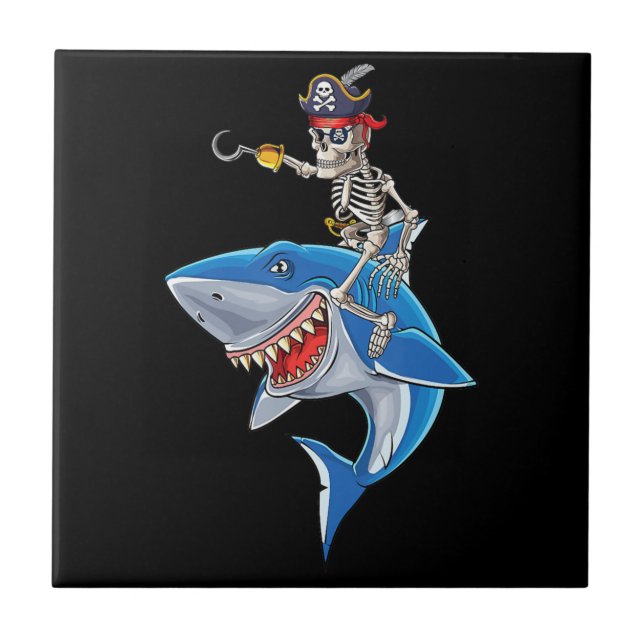 Skeleton Pirate Riding Sharing Cute Boys Halloween (Frente)