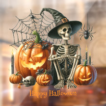 Skeleton Pumpkins Halloween Cling