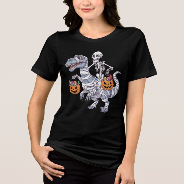 Skeleton Riding Mummy Dinosaur T rex Halloween (Frente)