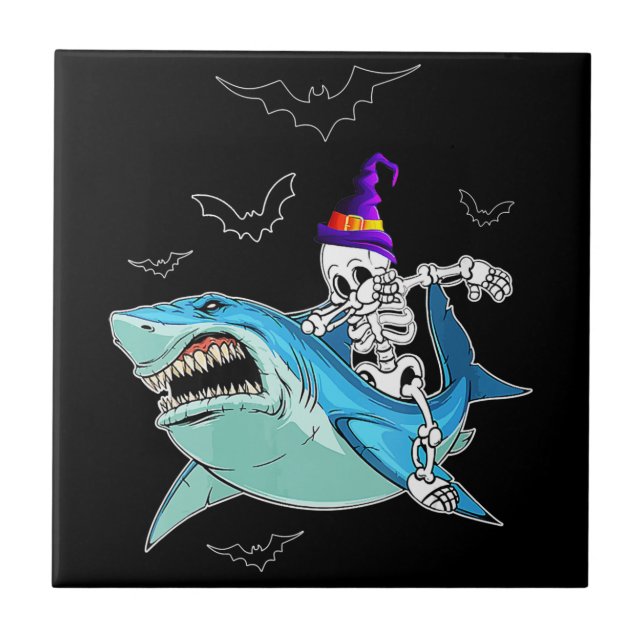 Skeleton Riding Shark Engraçado - Presente maluco  (Frente)