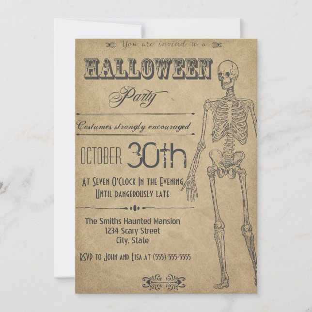 Skeleton Vintage Halloween Convite (Frente)