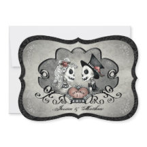 Skeletons Cinza Convite de casamento de coração ne