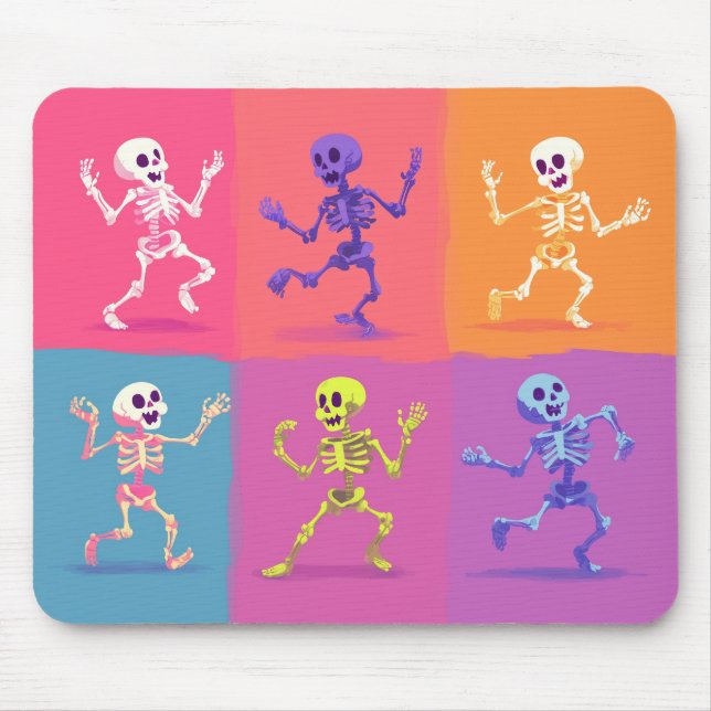 Skeletons Coloridos de Dança Disco - Mousepad (Frente)