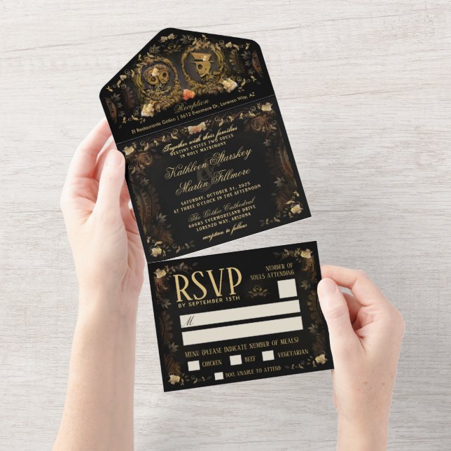 Skeletons do Ouro Elegante do Halloween - RSVP do  (Aba destacável)