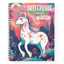 Sketchbook Colorido do Unicorn com Nome