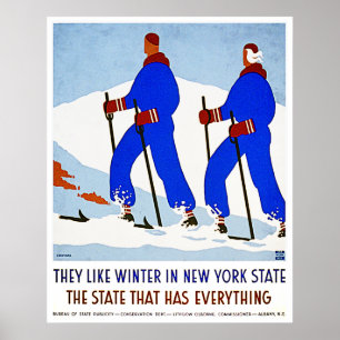 Skiing in New York State - Vintage Decor Poster