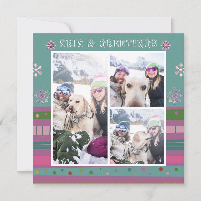 Skis & Saudações Natal Esqui de Neve de inverno Fo (Frente)