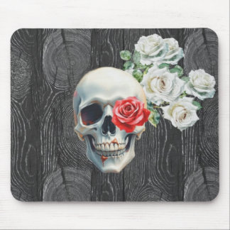 Skull and Roses Wood Texture Mouse Pad