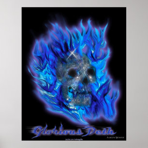 SKULL & BLUE FLAMES Aaryn Steele Art Poster