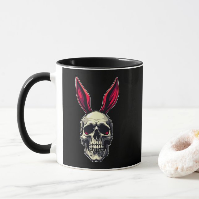 Skull Bunny – Dark Easter Art - caneca (Com Donut)