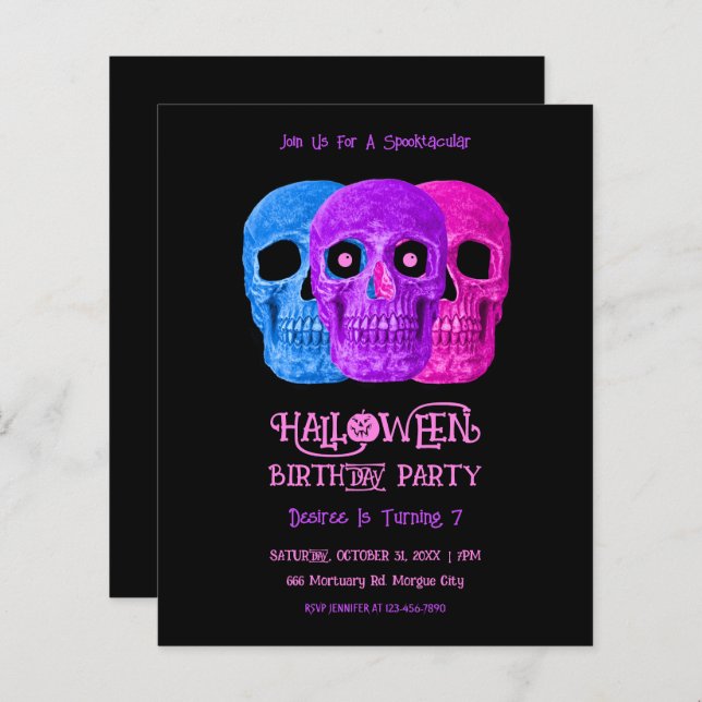 Skull Engraçado Gótico Rosa Rosa Halloween Orçamen (Frente/Verso)