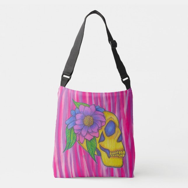 Skull Print Crossbody Bag Or Tote Pink and Yellow  (Frente)