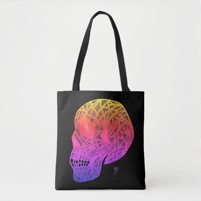 Skull Print Tote Bag With Sunset Colors Skull (Frente)