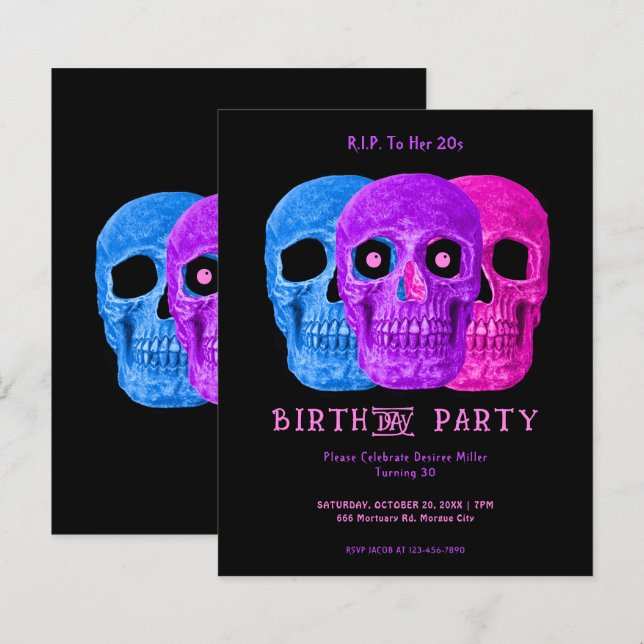 Skull Purple Gothic Birthday RIP para seu orçament (Frente/Verso)