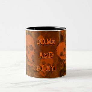 Skull Specters Laranja 'Venha e Jogue!' caneca