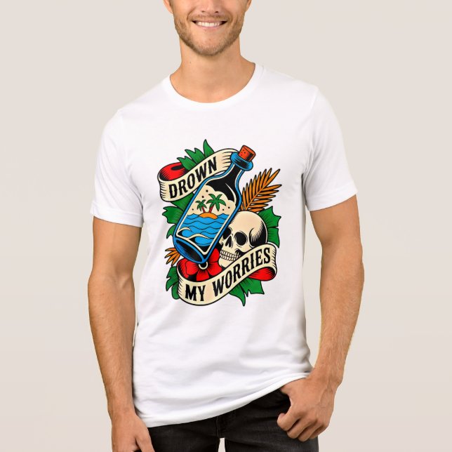 Skull & Sunset Tatuagem Tropical | Ideia Única de  (Frente)