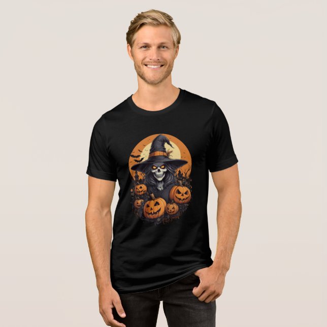 Skull Witch with Pumpkins Halloween Art (Frente Completa)