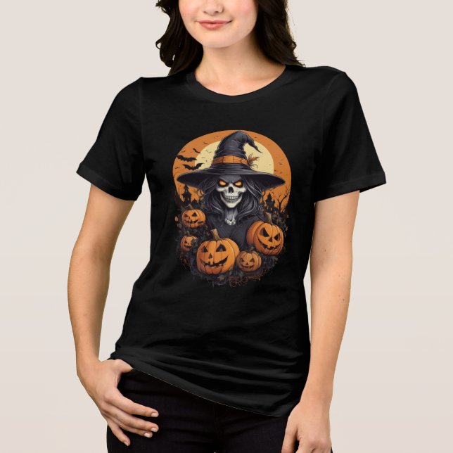 Skull Witch with Pumpkins Halloween Art (Frente)