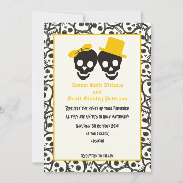 Skulls Halloween convite de casamento preto (Frente)