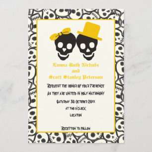 Skulls Halloween convite de casamento preto