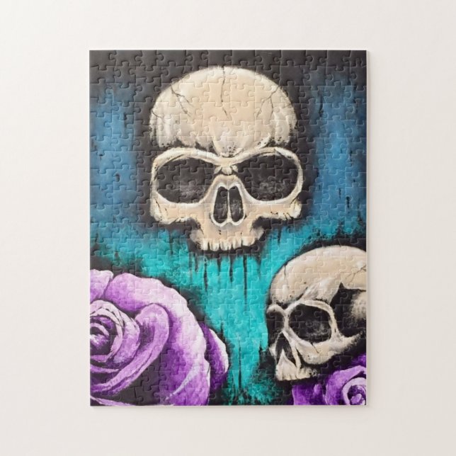"Skulls & Rosa" Art Quebra-cabeça (Vertical)