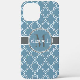 Sky Blue Cinza White Quatrefoil Monograma de Marro