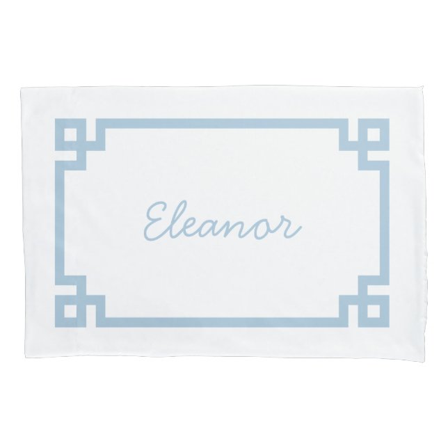 Sky Blue Greek Key Monogram Standard Pillow Case (Frente)